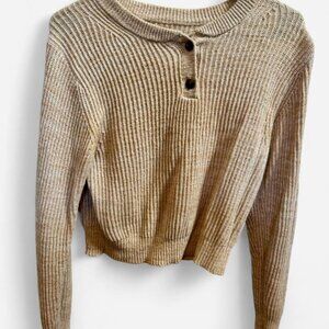 Loft Lou & Grey Ribbed Henley Sweater - Tan
